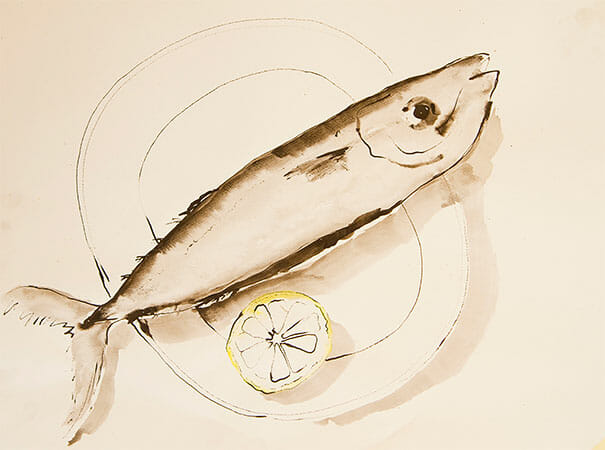 Genial Zeichnen - Malferien Apulien - Zeichenkurs von Maja Oschmann - Tusche Zeichnung Fisch - copyright Thomas Stellmach