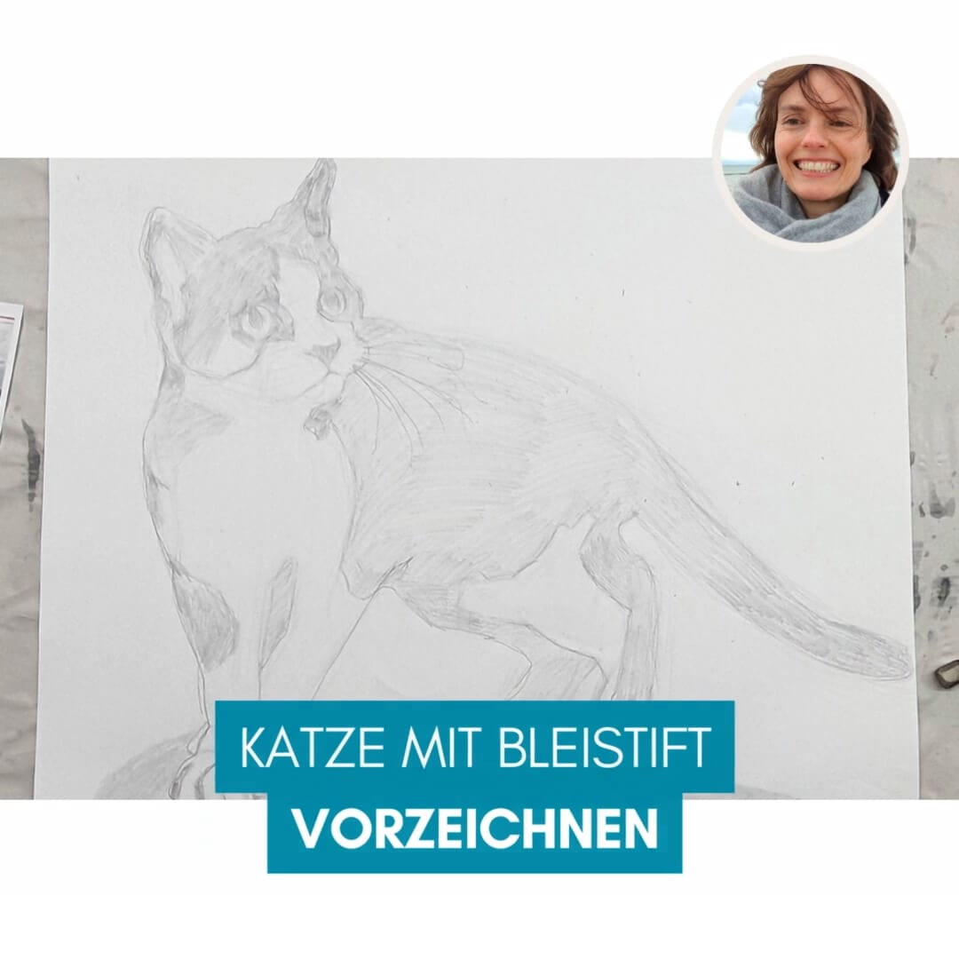 Genial Zeichnen - Video Screenshot - Anleitung - Moosgummidruck - Katze zeichnen und drucken - 01 - Katze mit Bleichstift vorzeichnen - copyright Maja Oschmann