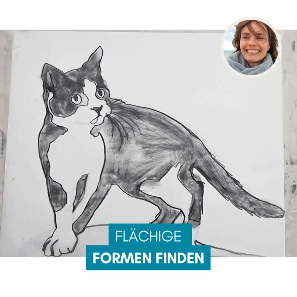Genial Zeichnen - Video Screenshot - Anleitung - Moosgummidruck - Katze zeichnen und drucken - 02c - Flächige Formen finden - copyright Maja Oschmann