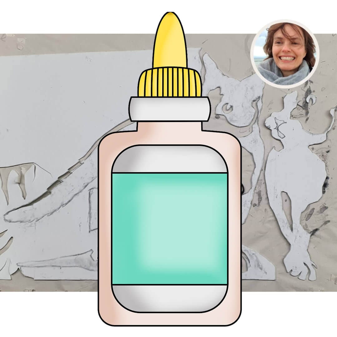 Genial Zeichnen - Video Screenshot - Anleitung - Moosgummidruck - Katze zeichnen und drucken - 05 - Moosgummi aufkleben - copyright Maja Oschmann