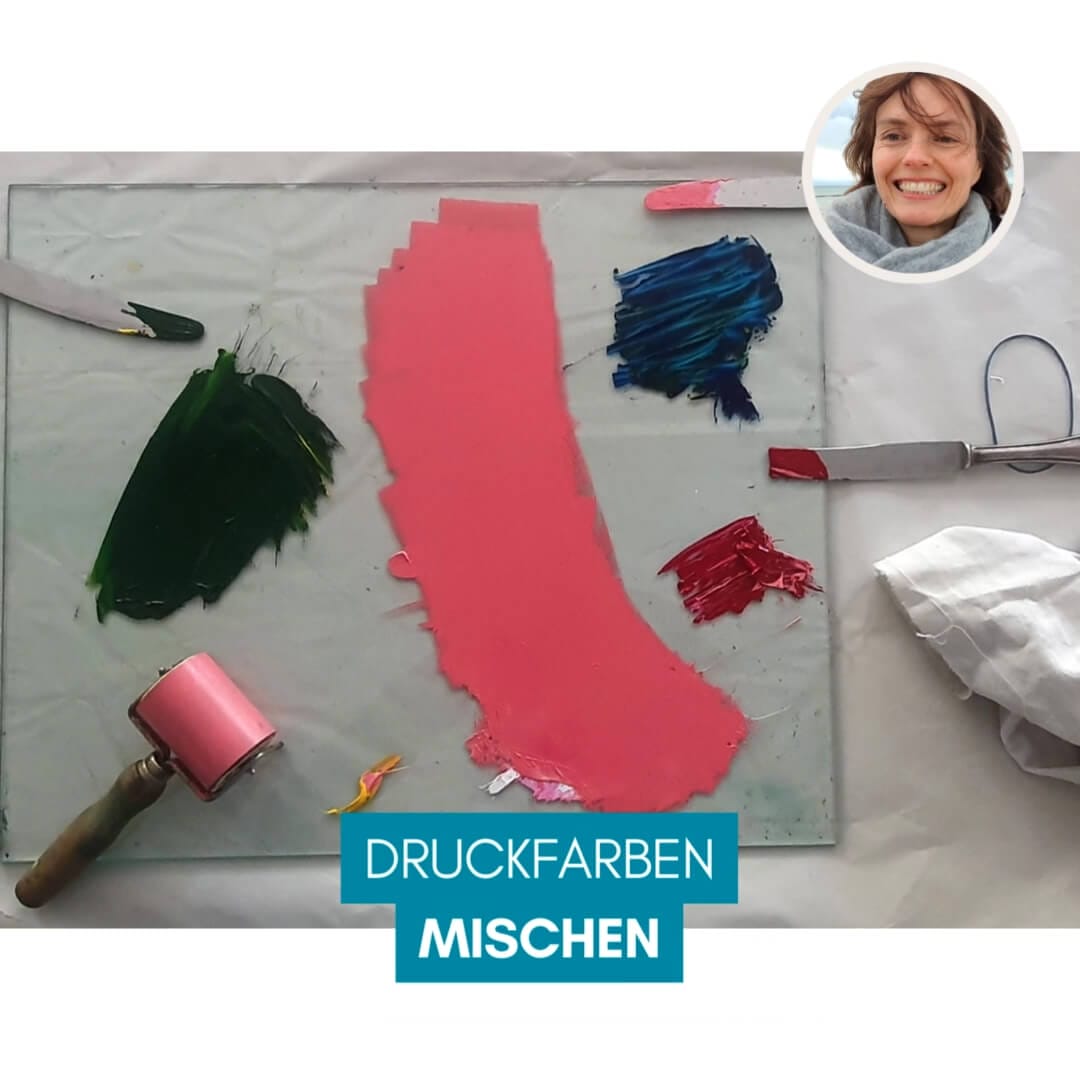 Genial Zeichnen - Video Screenshot - Anleitung - Moosgummidruck - Katze zeichnen und drucken - 06 - Druckfarben mischen - copyright Maja Oschmann