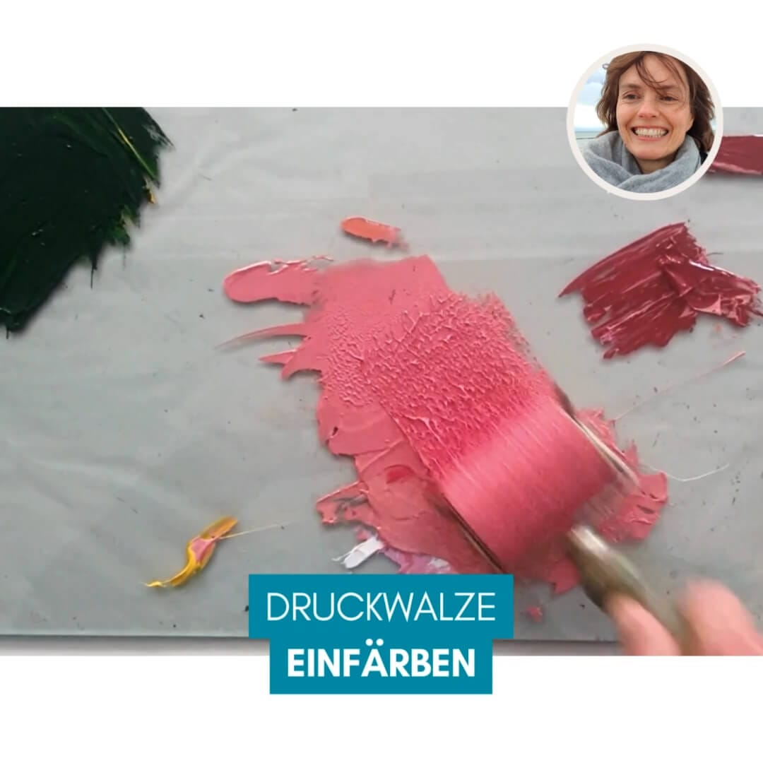 Genial Zeichnen - Video Screenshot - Anleitung - Moosgummidruck - Katze zeichnen und drucken - 07 - Druckwalze einfärben - copyright Maja Oschmann